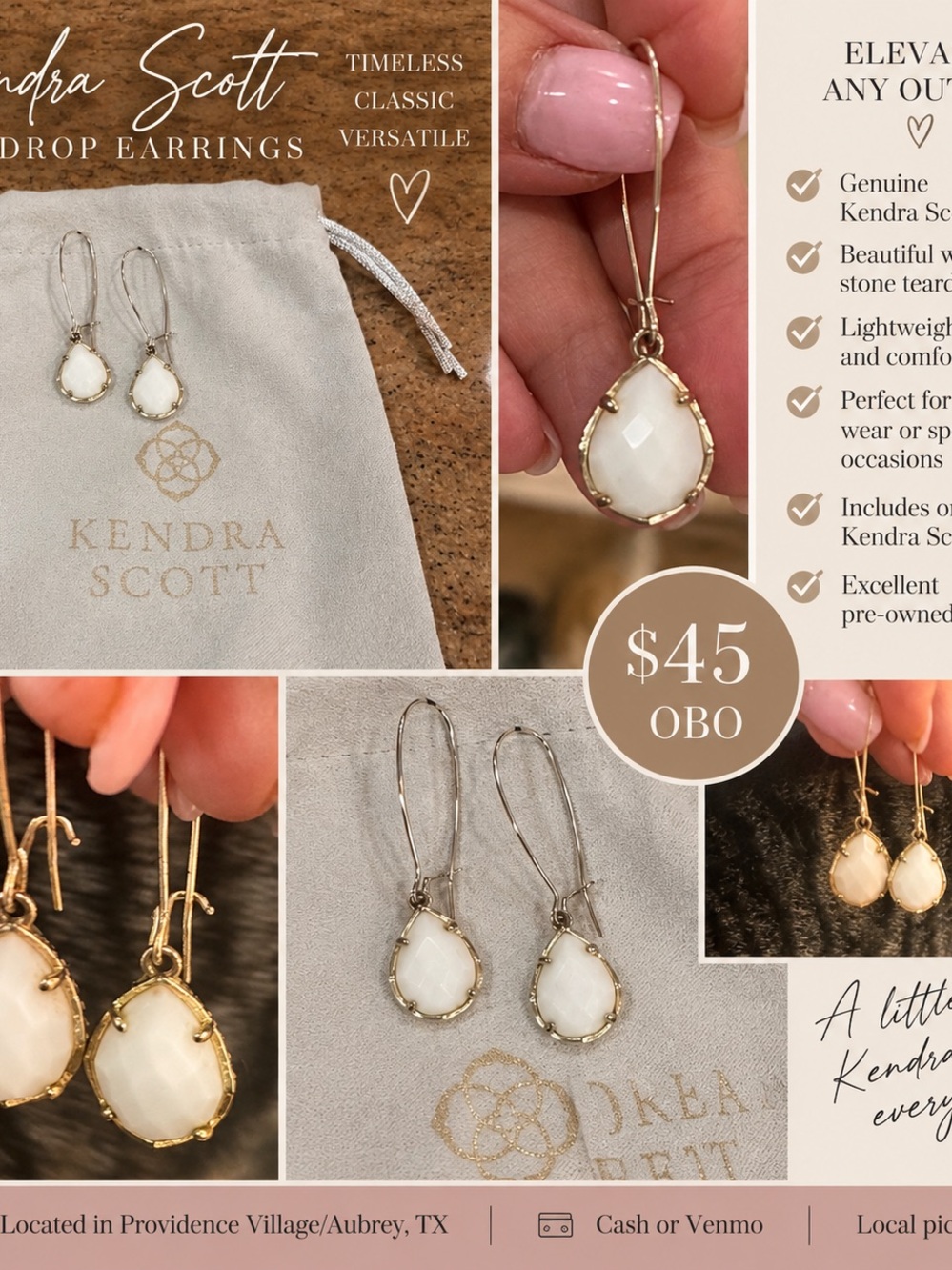 Kendra Scott White Teardrop Earrings with Gold Accents
